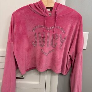 RARE Juicy Couture Pink Cropped Hoodie XL Heart Valentines Day Bedazzled bling